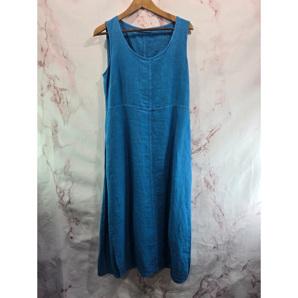 Vintage Linen Dress Womens Small Blue Midi Tank Cutloose Bubble Cupcake